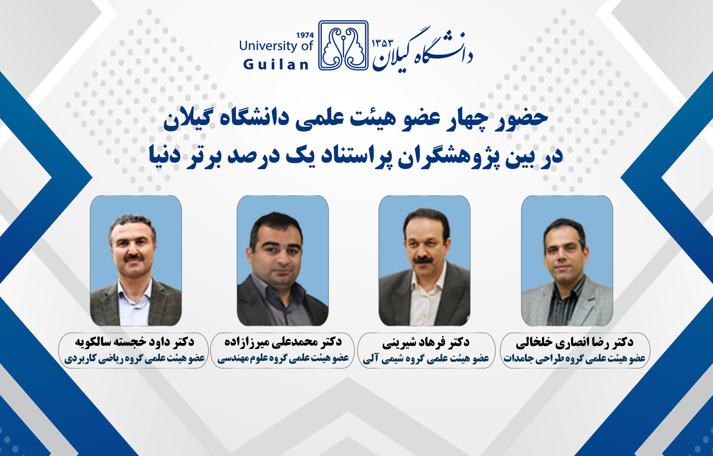 چهار عضو هیئت علمی دانشگاه گیلان در جمع پژوهشگران پراستناد یک درصد برتر دنیا قرار گرفتند